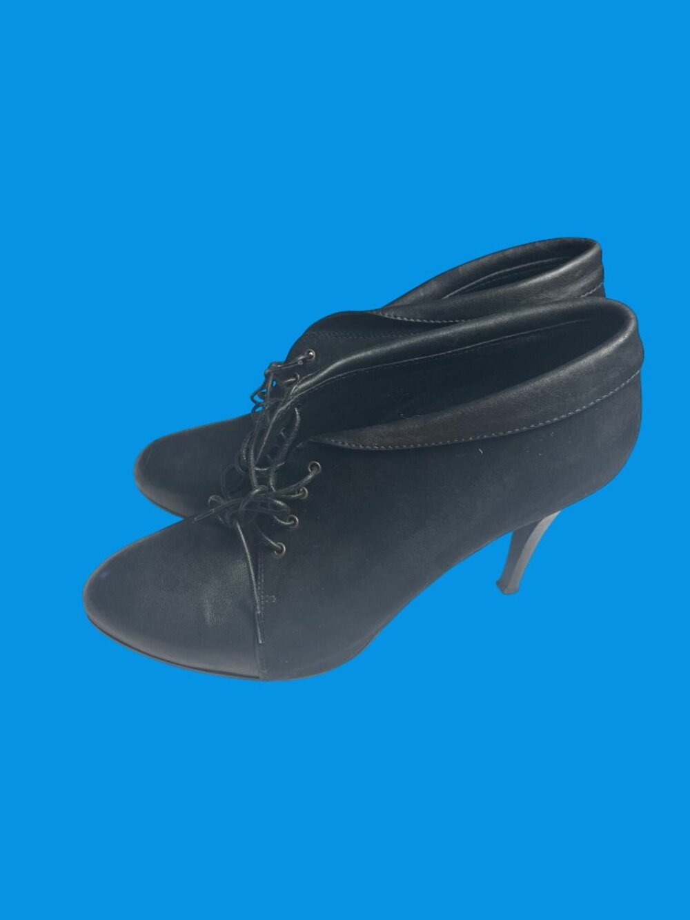 J. Crew Black Leather & Suede Lace-Up Heeled Ankle Booties Size 8 Made In Italy
